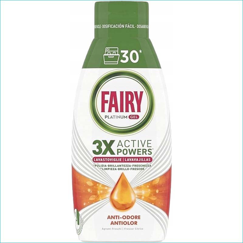 Fairy Platinum żel do zmywarki 600ml. Anti-Odore Agrumi