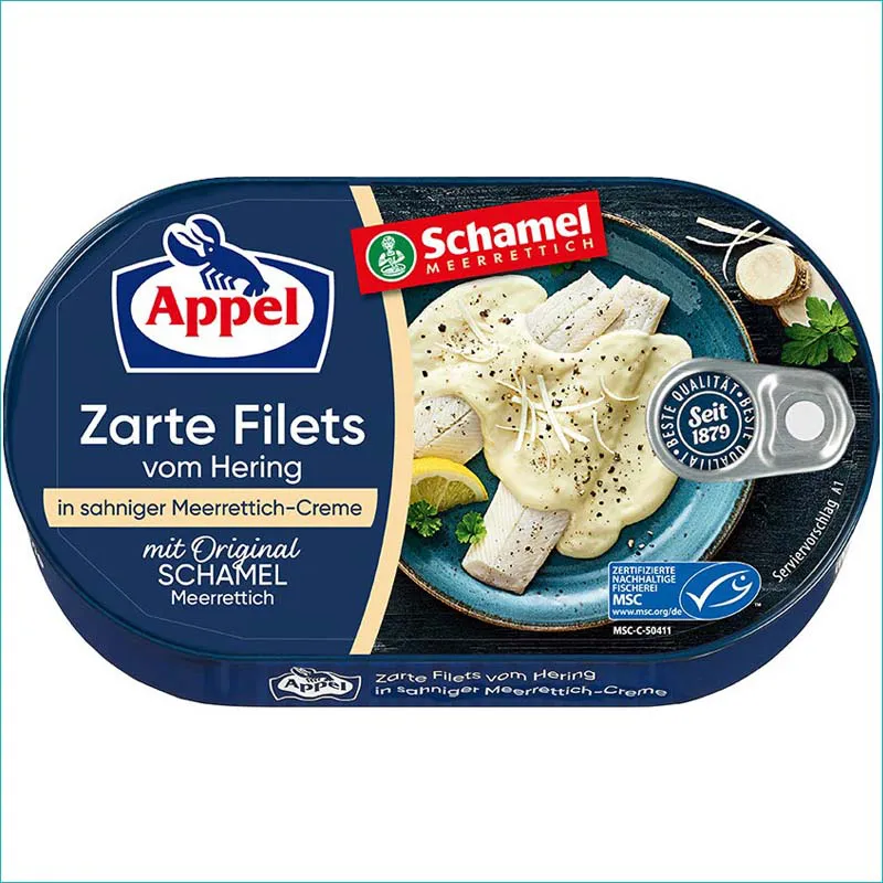 Appel filety śledziowe 200g. Meerrettich-Creme