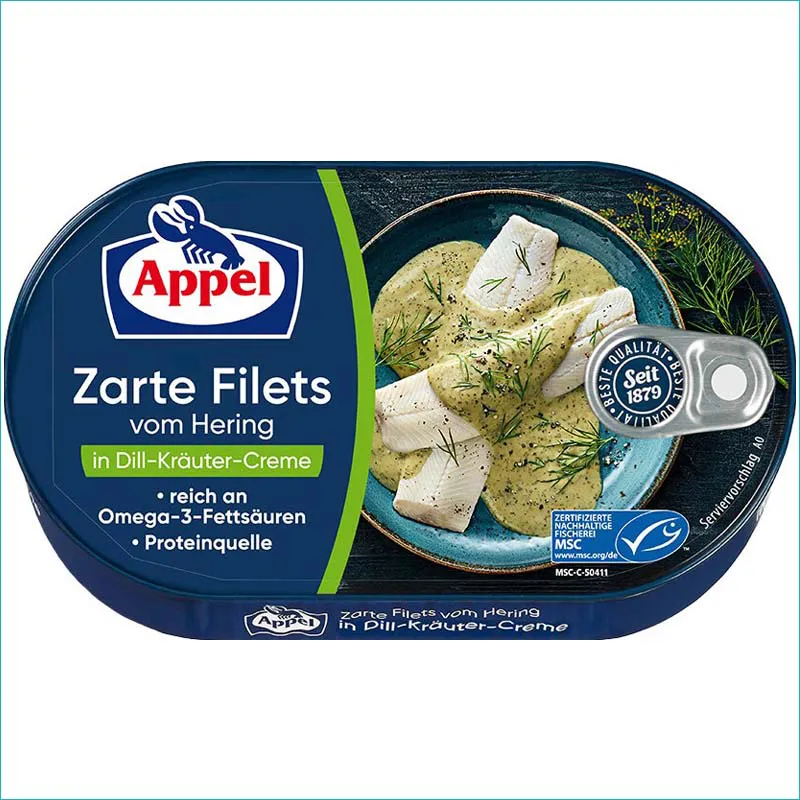 Appel filety śledziowe 200g. Dill-Krauter-Creme